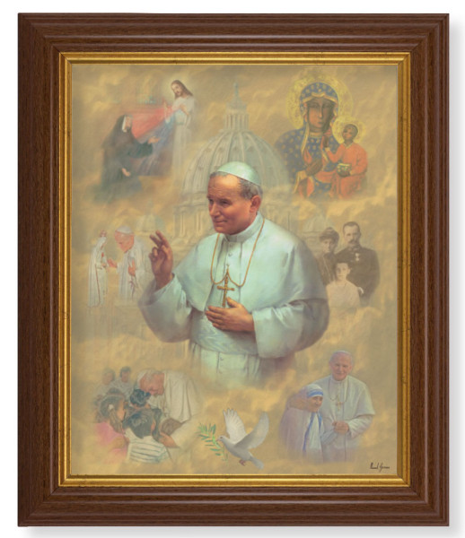 St. Pope John Paul II Collage 8x10 Textured Artboard Dark Walnut Frame - #112 Frame