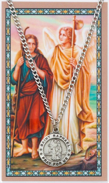 St. Raphael the Archangel Medal with Prayer Card - Silver tone