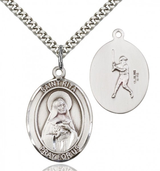 St. Rita of Cascia Baseball Medal - Sterling Silver