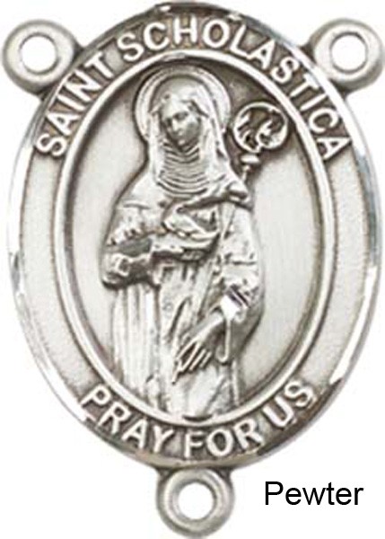 St. Scholastica Rosary Centerpiece Sterling Silver or Pewter - Pewter