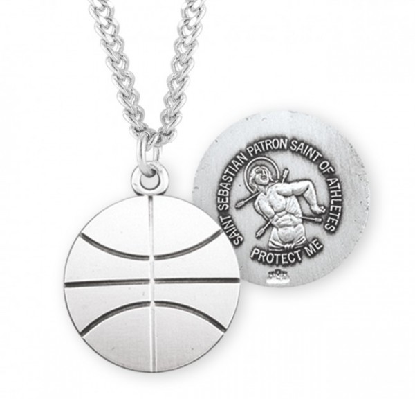St. Sebastian Basketball Medal Sterling Silver - Sterling Silver