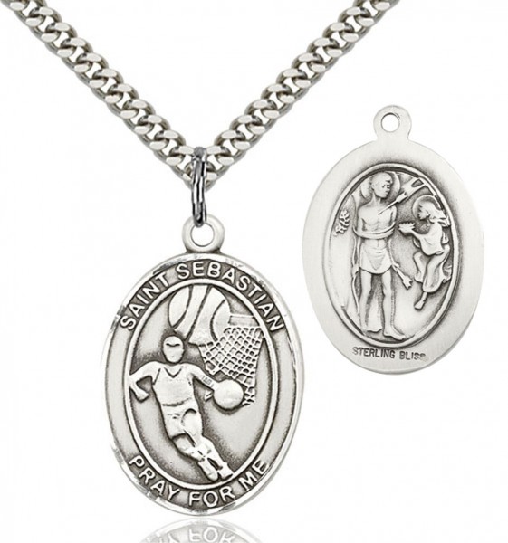 St. Sebastian Basketball Medal - Sterling Silver
