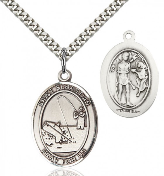 St. Sebastian Fishing Patron Saint Medal - Sterling Silver
