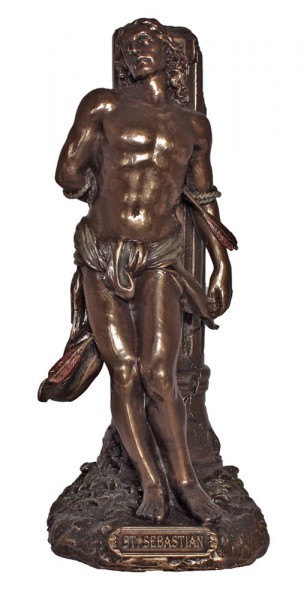 St. Sebastian Statue, Bronzed Resin - 8 inches - Bronze