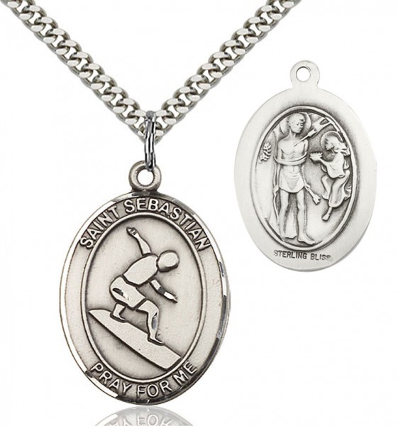 St. Sebastian Surfing Medal - Sterling Silver