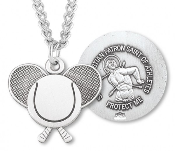 St. Sebastian Tennis Medal Sterling Silver - Sterling Silver