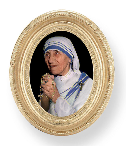 St. Teresa of Calcutta Small 4.5 Inch Oval Framed Print - Gold