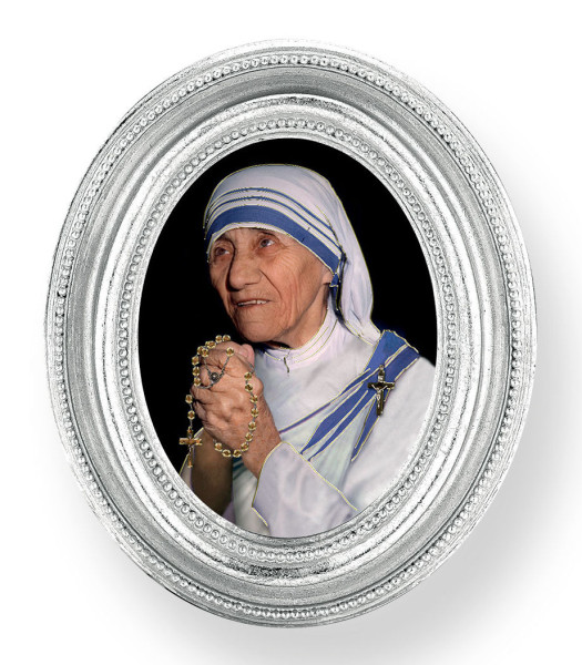 St. Teresa of Calcutta Small 4.5 Inch Oval Framed Print - Silver