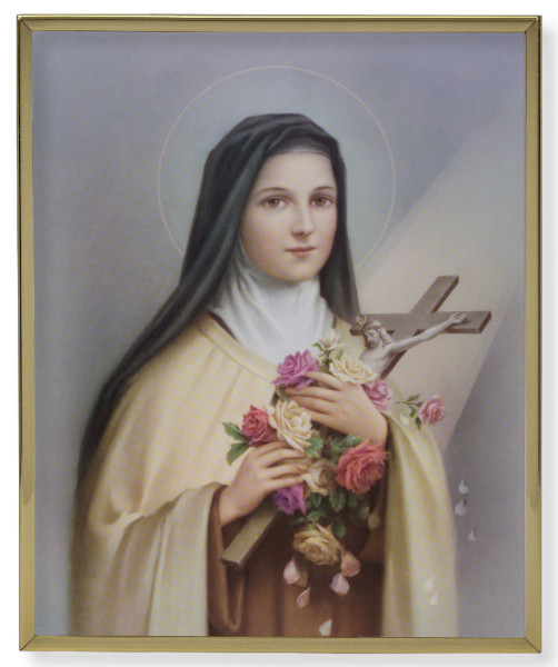 St. Therese Gold Trim Plaque - 2 Sizes - Full Color