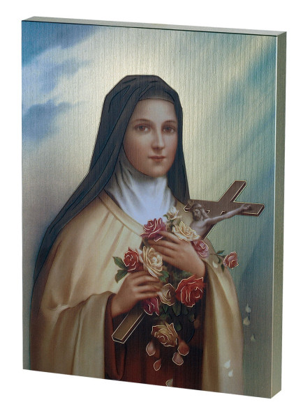 St. Therese of Lisieux Embossed Wood Plaque - Full Color