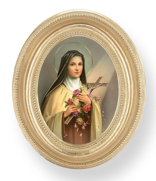 St. Therese Small 4.5 Inch Oval Framed Print - Gold