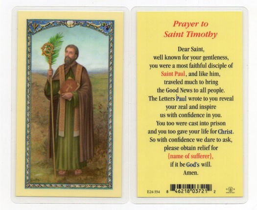 St. Timothy Laminated Prayer Card - 1 Prayer Card .99 each