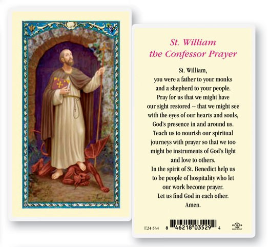 St. William Laminated Prayer Card - 1 Prayer Card .99 each