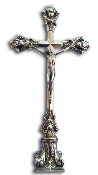 Standing Crucifix in Shiny Brass - 14.75 Inches - Brass