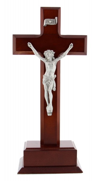 Standing Dark Cherry Crucifix with Base- 10 inch - Cherry Wood