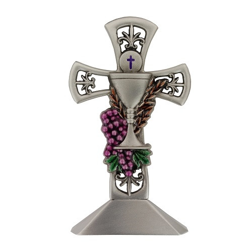 Standing First Communion 4 Inch Pewter Cross  - Multi-Color