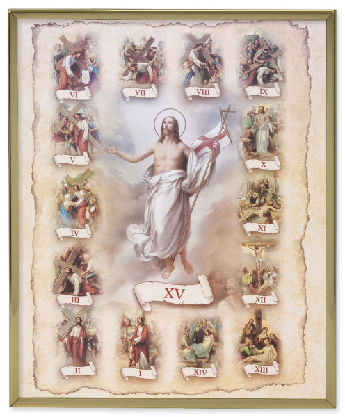 Stations of the Cross 8x10 Gold Trim Plaque - Full Color