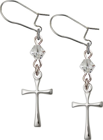 Sterling Silver Cross 'Crystal Bead' Earrings - Sterling Silver