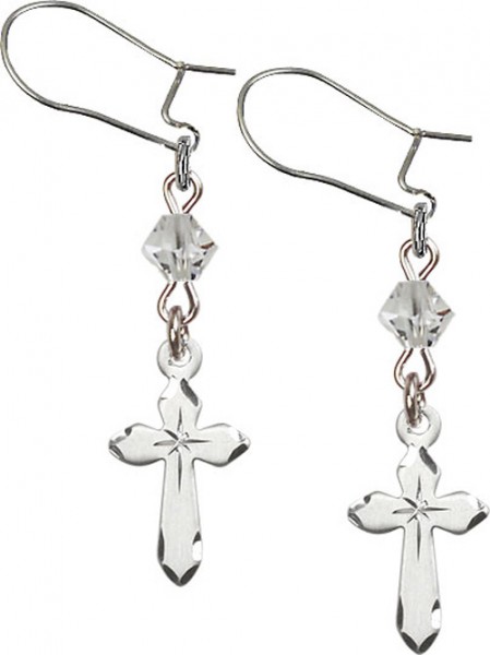 Sterling Silver Cross 'Crystal Bead' Earrings - Sterling Silver