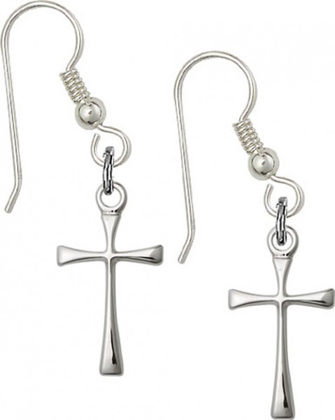Sterling Silver Cross French Wire Earrings - Sterling Silver