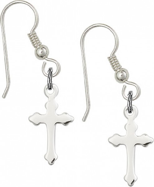Sterling Silver Cross French Wire Earrings - Sterling Silver