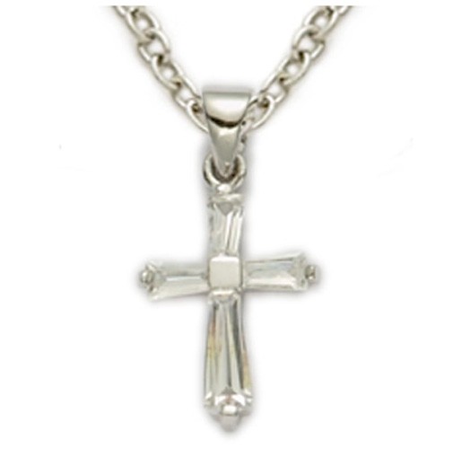 Baby's Birthstone Baguette Cross Necklace - Crystal