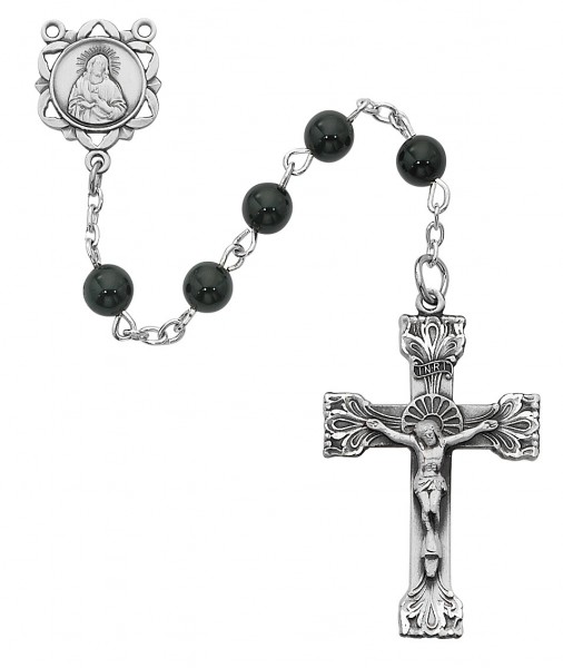 Sterling Silver Genuine Black Onyx Rosary - Black