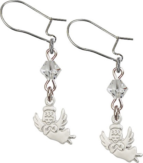 Sterling Silver Guardian Angel 'Crystal Bead' Earrings - Sterling Silver