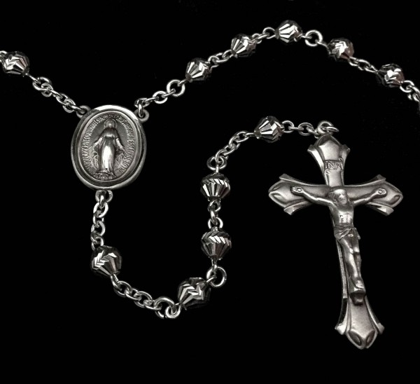 Sterling Silver Herringbone Rosary 6mm - Sterling Silver