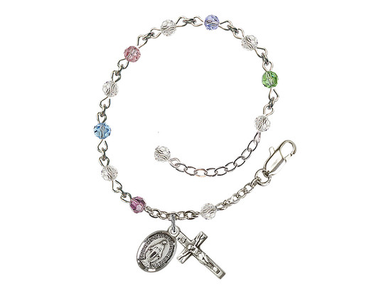 Sterling Silver Rosary Bracelet Crystal Beads - Multi-Color
