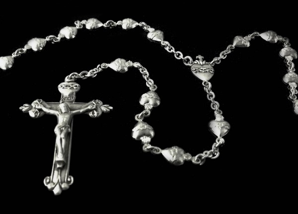 Sterling Silver Sacred Heart Rosary 8mm - Sterling Silver
