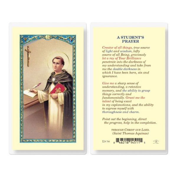 Student's Prayer St. Thomas Laminated Prayer Card - 1 Prayer Card .99 each