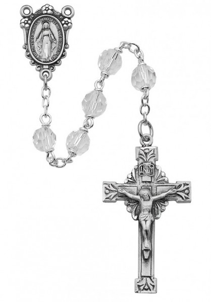 Sunburst Crucifix Rosary with Clear Beads - Clear