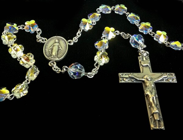 Swarovski Crystal Flower Petal Rosary in Sterling Silver - Crystal