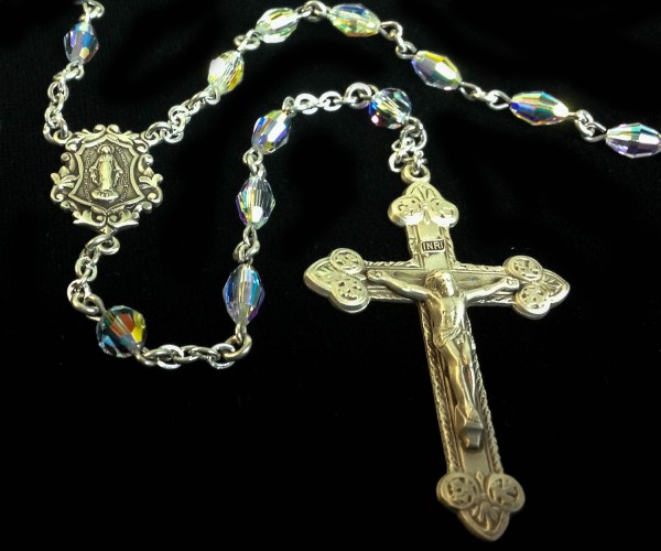 Swarovski Crystal Miraculous Rosary in Sterling Silver - Crystal