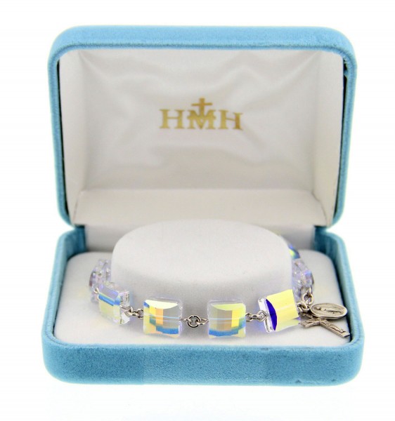 Swarovski Crystal Rosary Bracelet 10mm Square Beads - Crystal