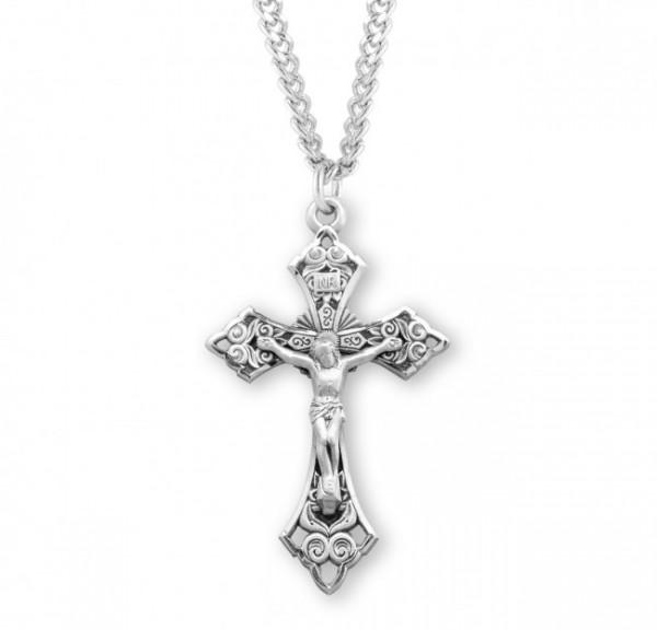 Swirl Pattern Wide Tip Men's Crucifix Necklace - Sterling Silver