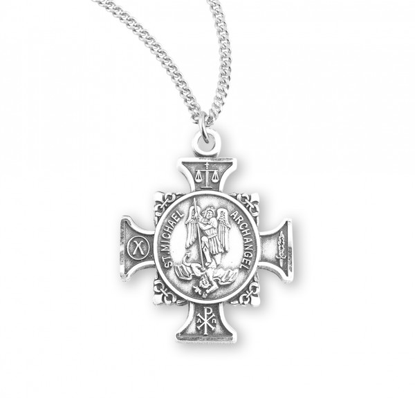Symbols of Saint Michael Cross Necklace - Sterling Silver