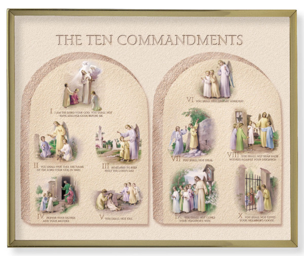 Ten Commandments 8x10 Gold Trim Plaque - Full Color