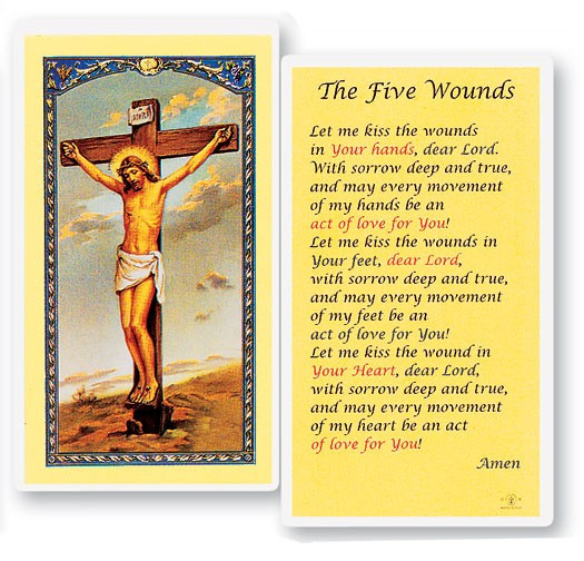 The Five Wounds Laminated Prayer Card - 1 Prayer Card .99 each