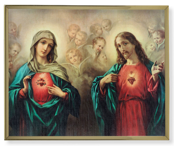 The Sacred Hearts with Angels Gold Frame 8x10 Plaque - Full Color