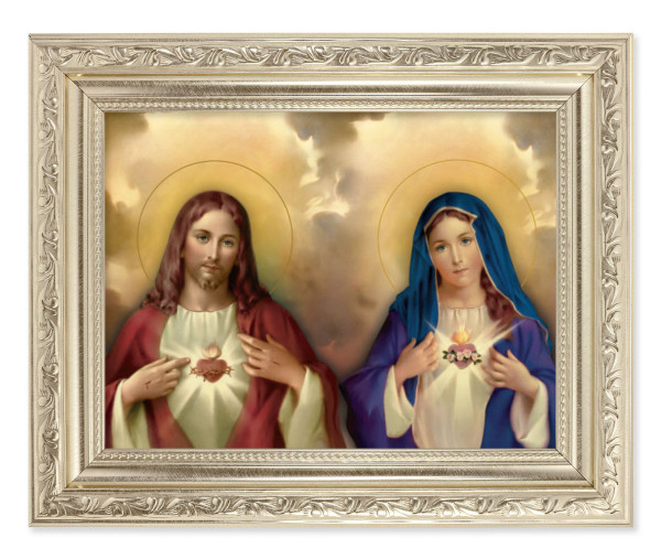 The Sacred Hearts with Clouds 6x8 Print Under Glass - #163 Frame