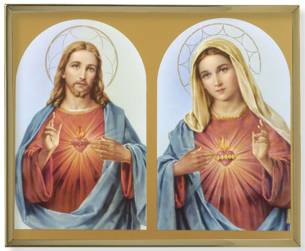 The Sacred Hearts Gold Trim Plaque - 2 Sizes - Full Color