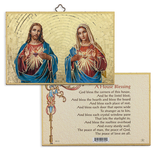 The Sacred Hearts House Blessing 4x6 Mosaic Plaque - Gold