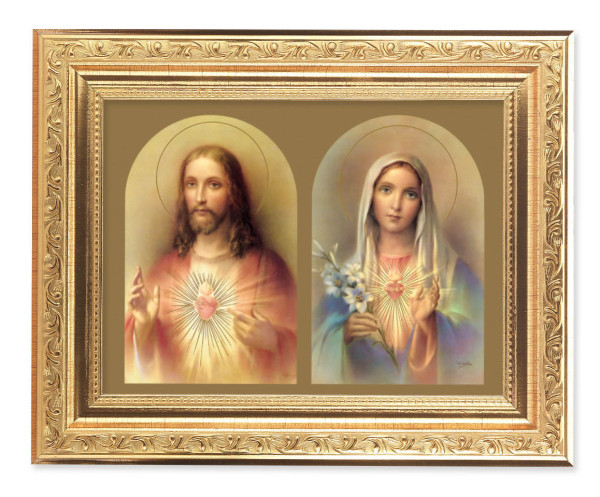 The Sacred Hearts in Golden Arches 6x8 Print Under Glass - #162 Frame