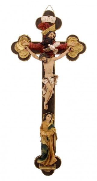 Tomaso Mary and Holy Trinity Wall Crucifix - Full Color