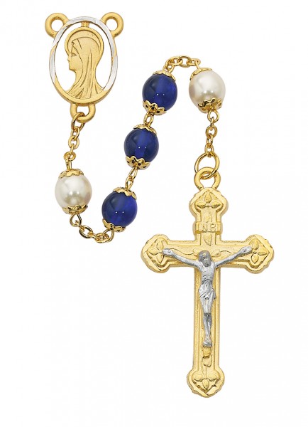 Two-tone Blue and White Rosary - Blue