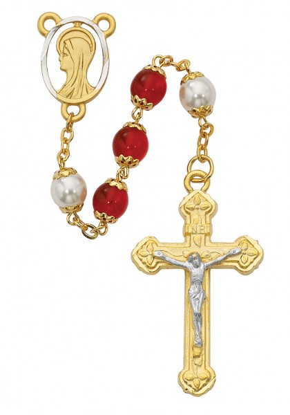 Two-tone Red and White Rosary - Red