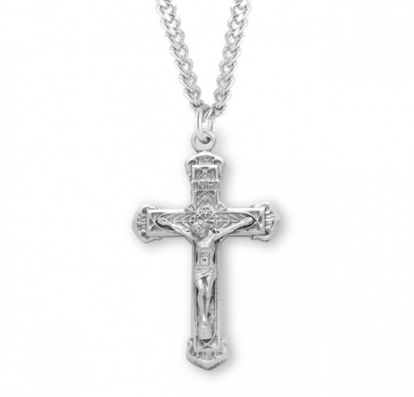 Layered Leaf Crucifix Medal Sterling Silver - Sterling Silver