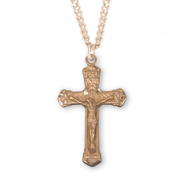 Layered Leaf Crucifix Medal Sterling Silver - Gold Plated